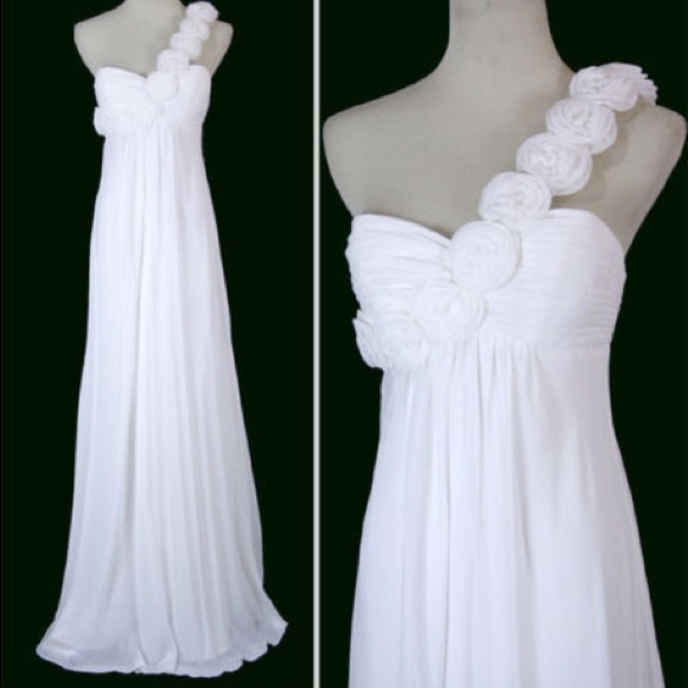 White One Shoulder Dress - Bridal Debutant Prom